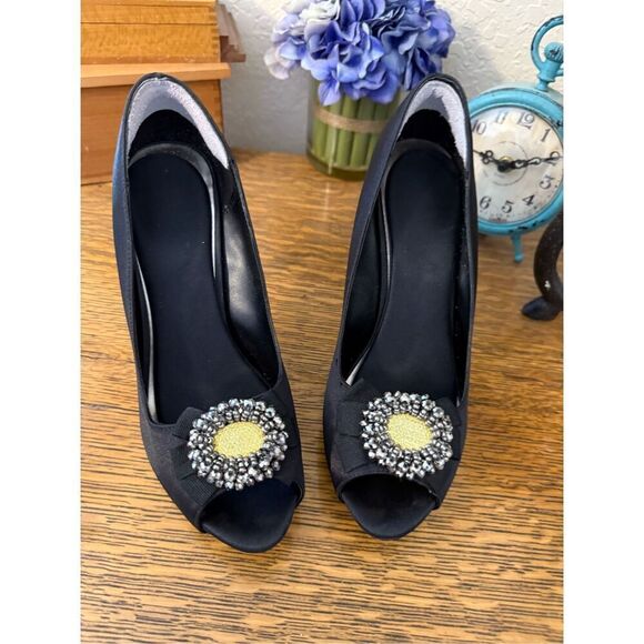 Apt. 9 Black Embellished Cindy Platform Peep Toe Shoes Size 9.5 Y2K, Whimsygoth - Picture 2 of 13
